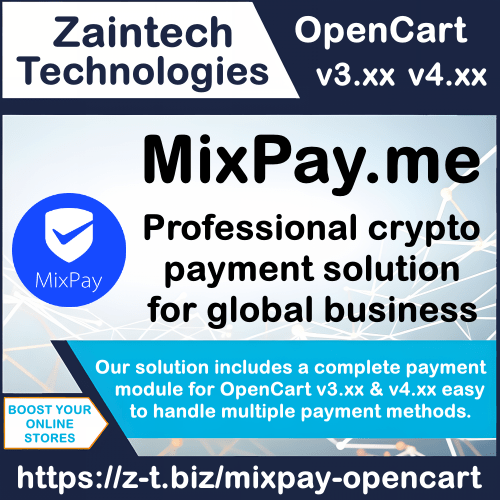 MixPay.me Crypto Payment Integration for OpenCart MixPay.me Crypto Payment Integration for OpenCart